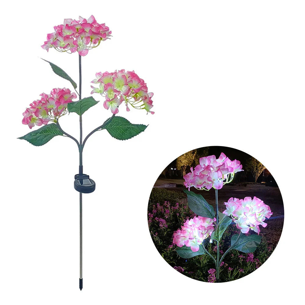 Captivating Hydrangea Rose Solar LED Garden Lights that effortlessly illuminate outdoor spaces with natural elegance