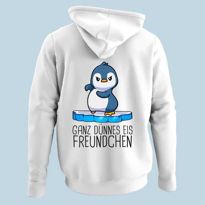 Cozy and comfortable loose hooded sweater with adorable penguin print design