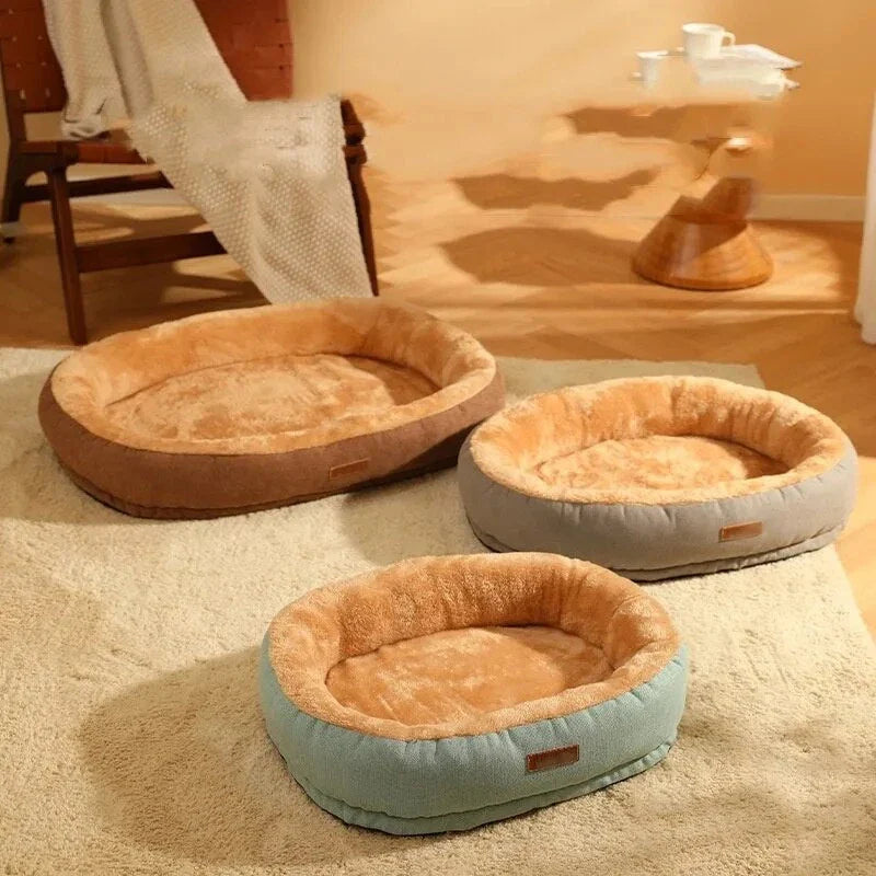 Cozy non-slip warming pet bed made of 100% cotton for small dogs and cats, available in three sizes