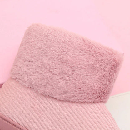 Cozy and durable plush snow boots in various colors, featuring a soft corduroy upper and reliable TPR sole for winter adventures.