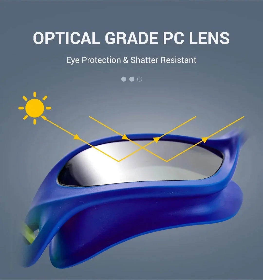 Premium swimming goggles with anti-fog coating for clear underwater vision and comfortable fit