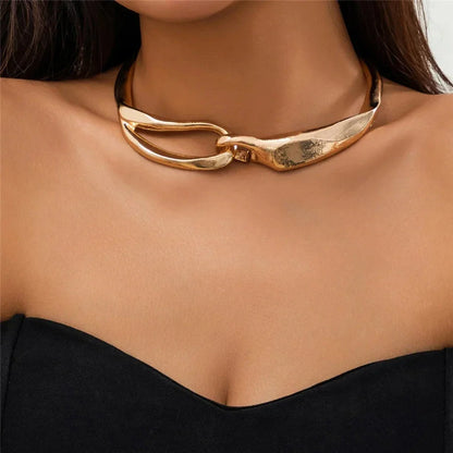 Exaggerated chunky heavy metal torques choker necklace in gold, silver, and mix color options