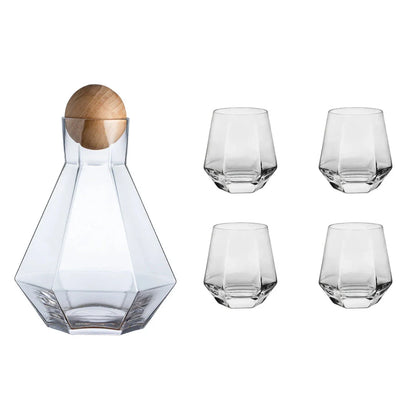 Elegant glass carafe set with ashwood lid, perfect for serving a variety of beverages and enhancing any table setting