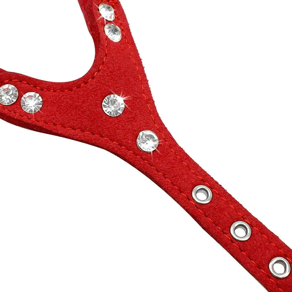 Premium Fashionable Leather Dog Harness with Rhinestones - Luxurious and Durable Accessory for Stylish Canine Companions