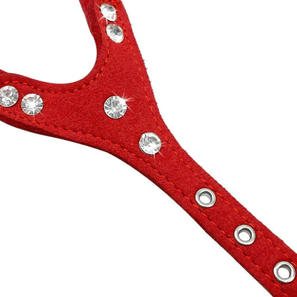 Premium Fashionable Leather Dog Harness with Rhinestones - Luxurious and Durable Accessory for Stylish Canine Companions