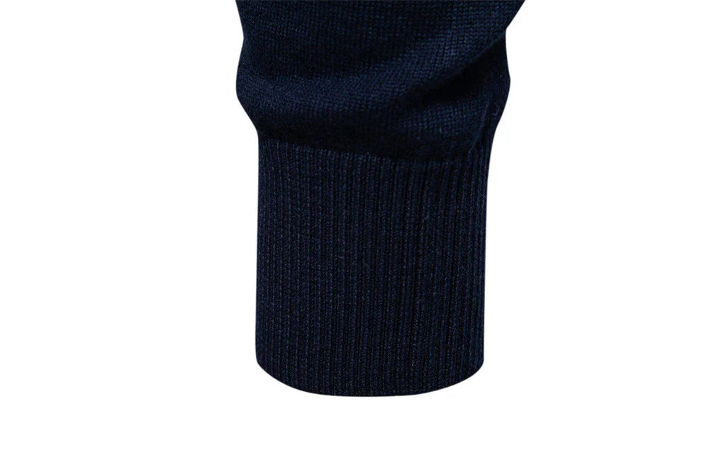 Cozy autumn and winter half-zip sweater in green, dark blue, khaki, and light gray colors