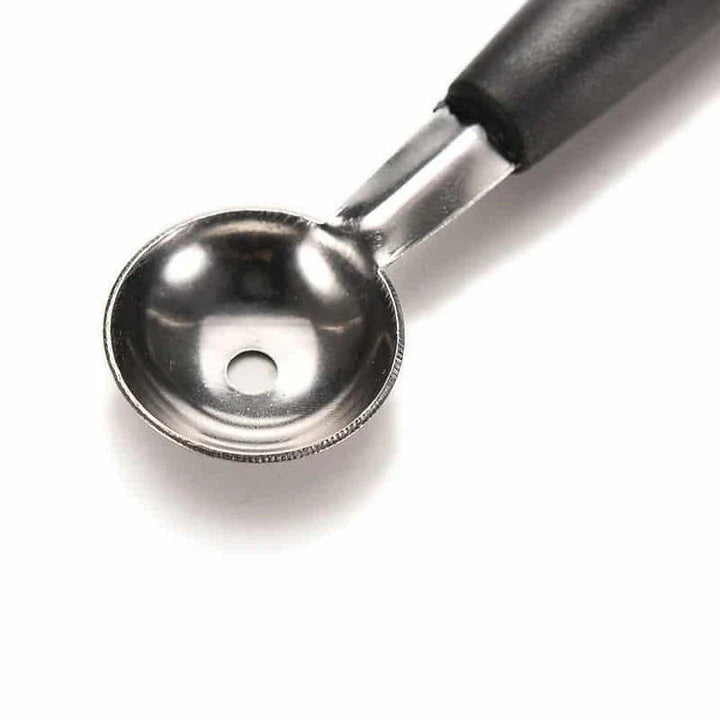 Multifunctional stainless steel fruit carving scoop with dual ends for scooping and carving fruit