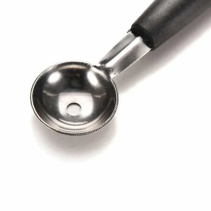 Multifunctional stainless steel fruit carving scoop with dual ends for scooping and carving fruit