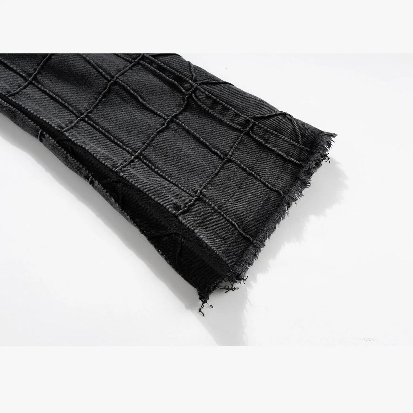 Fashionable waffle-textured casual jeans for men and women in black and gray colors