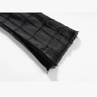 Fashionable waffle-textured casual jeans for men and women in black and gray colors