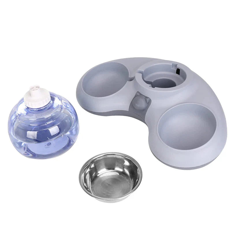Automatic Pet Water Dispenser & Elevated Dual Cat Bowls - Gravity-fed water dispenser and tilted, elevated bowls for convenient and comfortable pet feeding