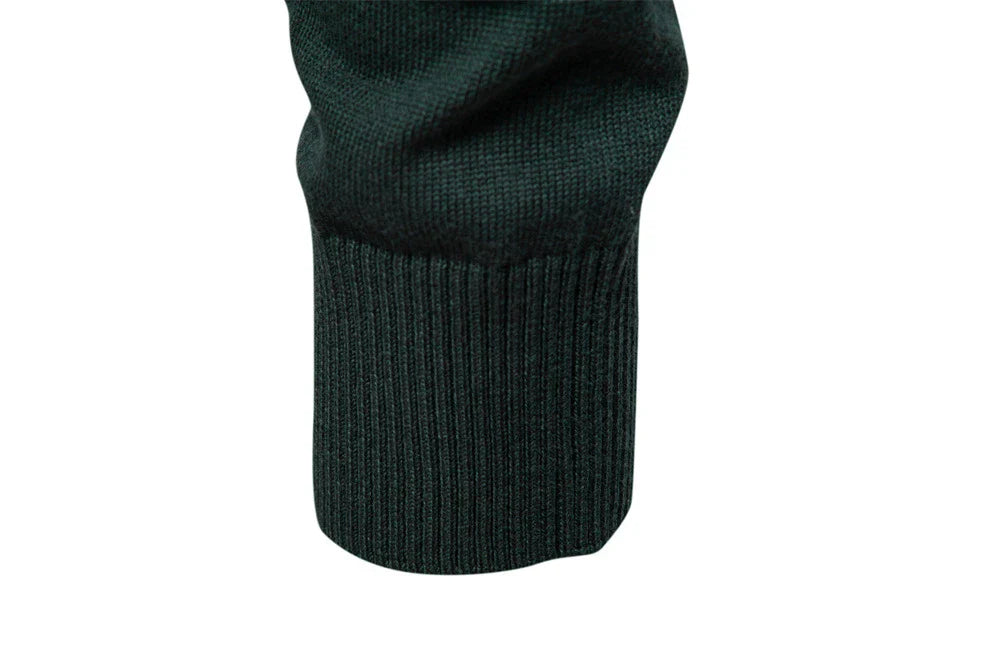 Cozy autumn and winter half-zip sweater in green, dark blue, khaki, and light gray colors