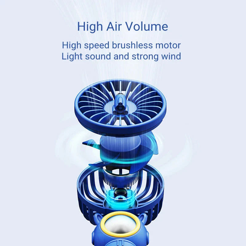 A compact, portable USB-rechargeable hand fan with three speed settings for efficient and quiet cooling.