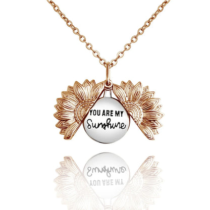 Elegant sunflower necklace with a captivating flower-shaped pendant in gold, silver, or rose gold finish