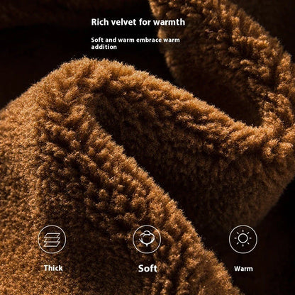 Cozy lambswool fleece-lined suede jacket in classic black and brown colors