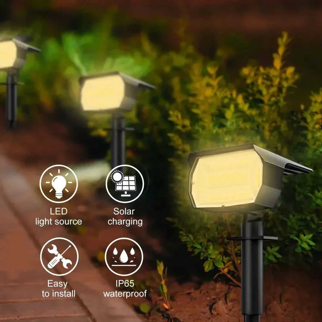 Outdoor Solar Landscape Spotlights with multiple LED options and lighting modes for customizable ambiance in gardens, pathways, and patios