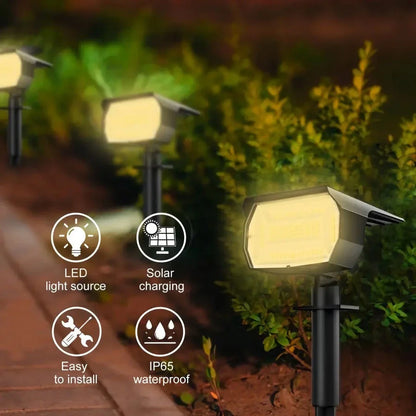 Outdoor Solar Landscape Spotlights with multiple LED options and lighting modes for customizable ambiance in gardens, pathways, and patios