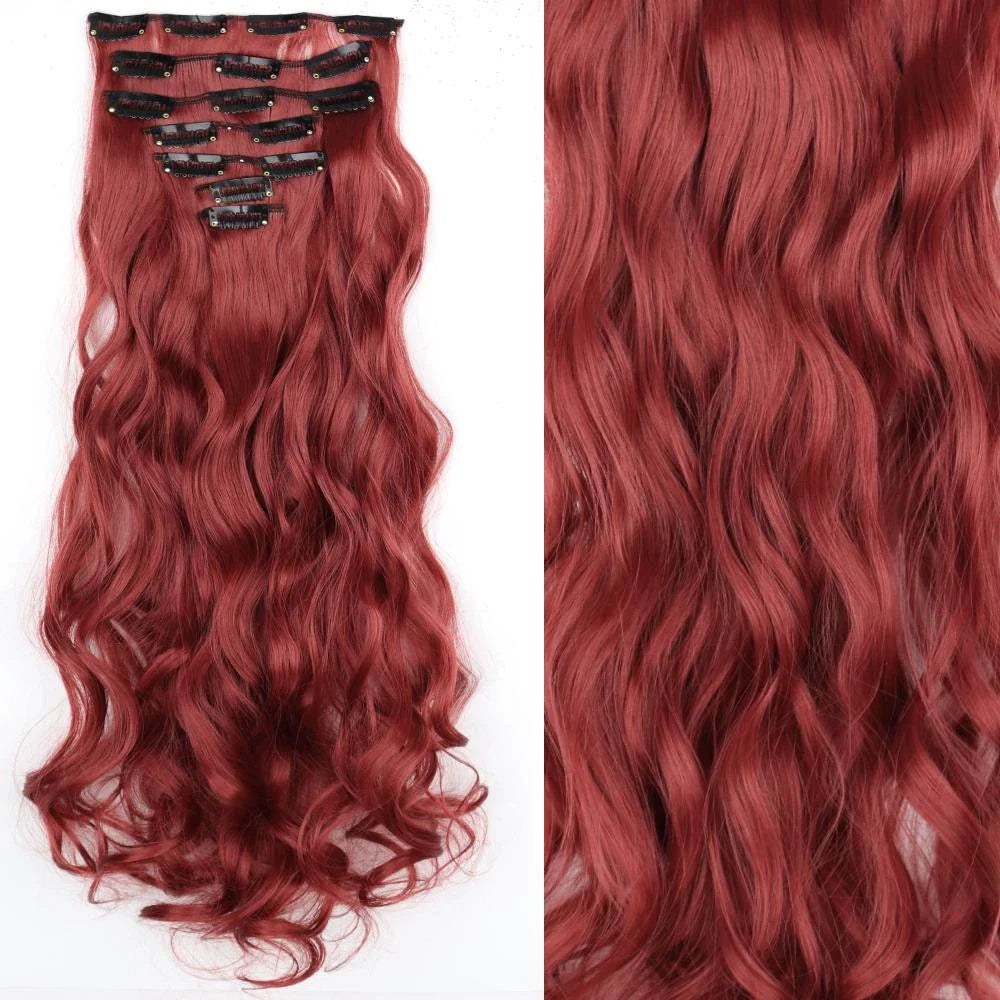 Long wavy ombre clip-in hair extensions with a voluminous, glamorous look