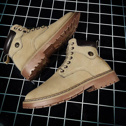 Premium men's casual Martin boots with round toe, made of durable PU material and featuring a comfortable rubber sole for all-day support.