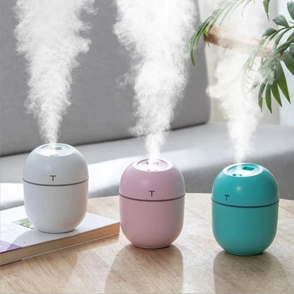 Compact Ultrasonic Humidifier, Aroma Diffuser and LED Night Lamp with 220ml Water Tank and USB Power Supply