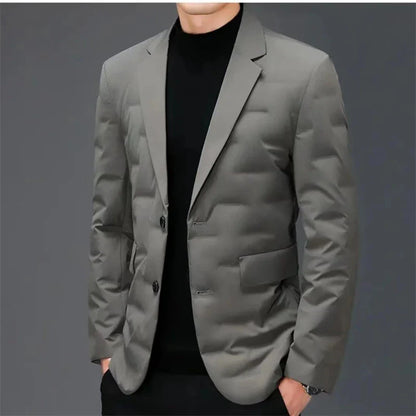 Cozy and warm men's insulated jacket with plush duck down filling and water-resistant outer shell