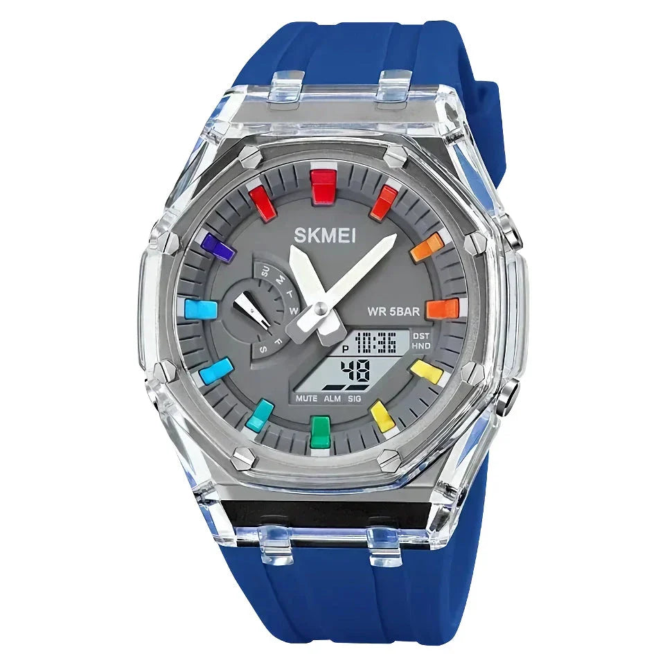 A durable, waterproof digital sports watch with LED lighting for easy reading in any conditions
