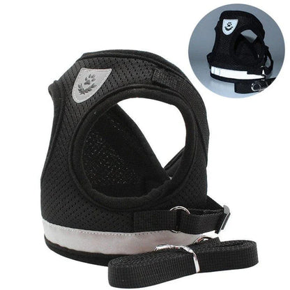Reflective and breathable pet harness in blue color with adjustable straps and mesh design for safety and comfort