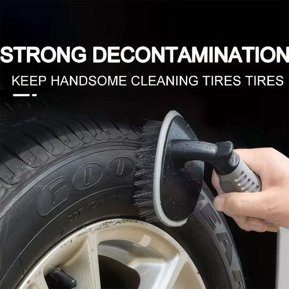 Effortless tire cleaning solution with Car Wheel Brush's unique L-shaped design, anti-slip handle, and convenient storage for a pristine car appearance.