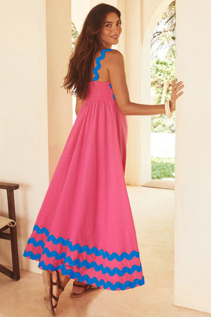 Floral Print Wavy Dress for Women - Stylish A-Line Beach Fashion with Vibrant Floral Pattern