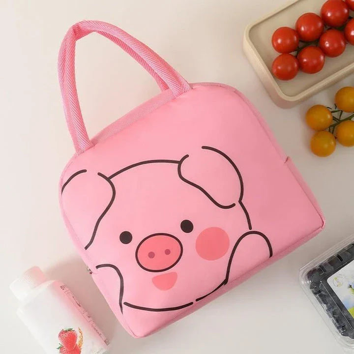 Insulated lunch box with cartoon animal designs, made of durable Oxford cloth material