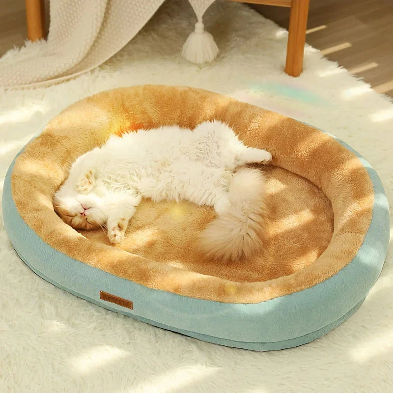 Cozy non-slip warming pet bed made of 100% cotton for small dogs and cats, available in three sizes