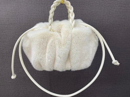 Elegant pleated leather and mink fur handbag in various colors, featuring a chic and modern cloud-like design