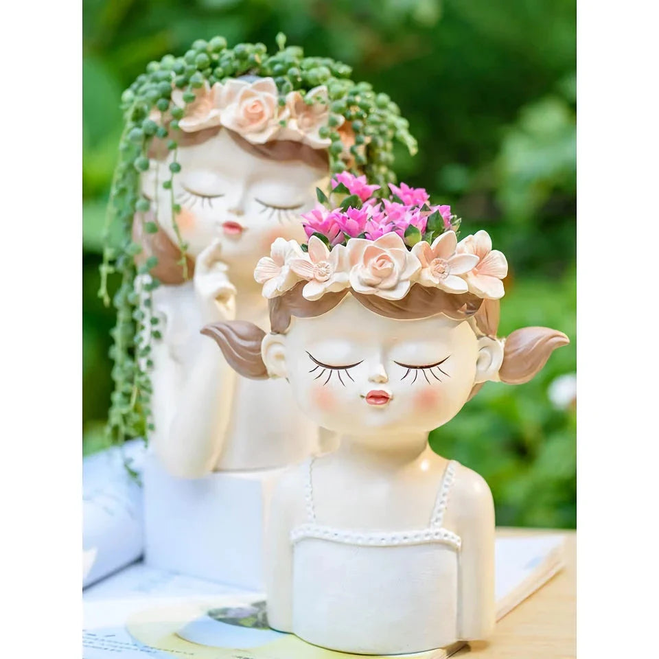 7.8-inch Fairy Girl Planter with hand-painted details, designed to hold succulents and small plants