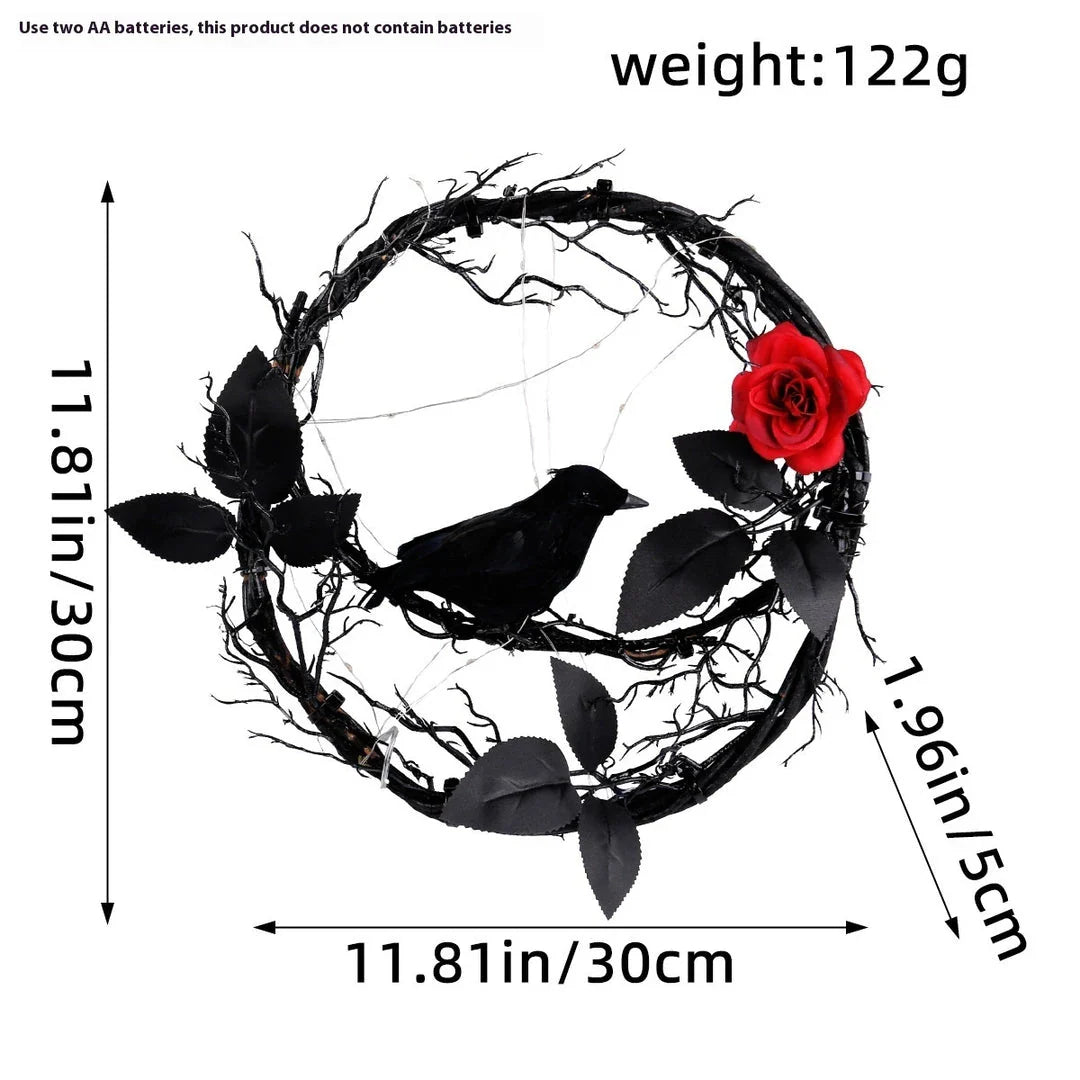 Glowing Dead Wood Black Crow Halloween Garland Decoration with Eerie Lighting Effect
