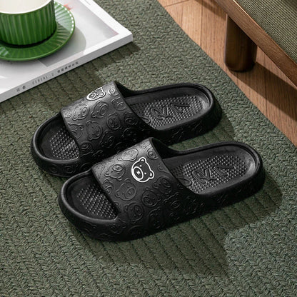 Cozy bear-themed slippers with thick, non-slip soles for indoor wear