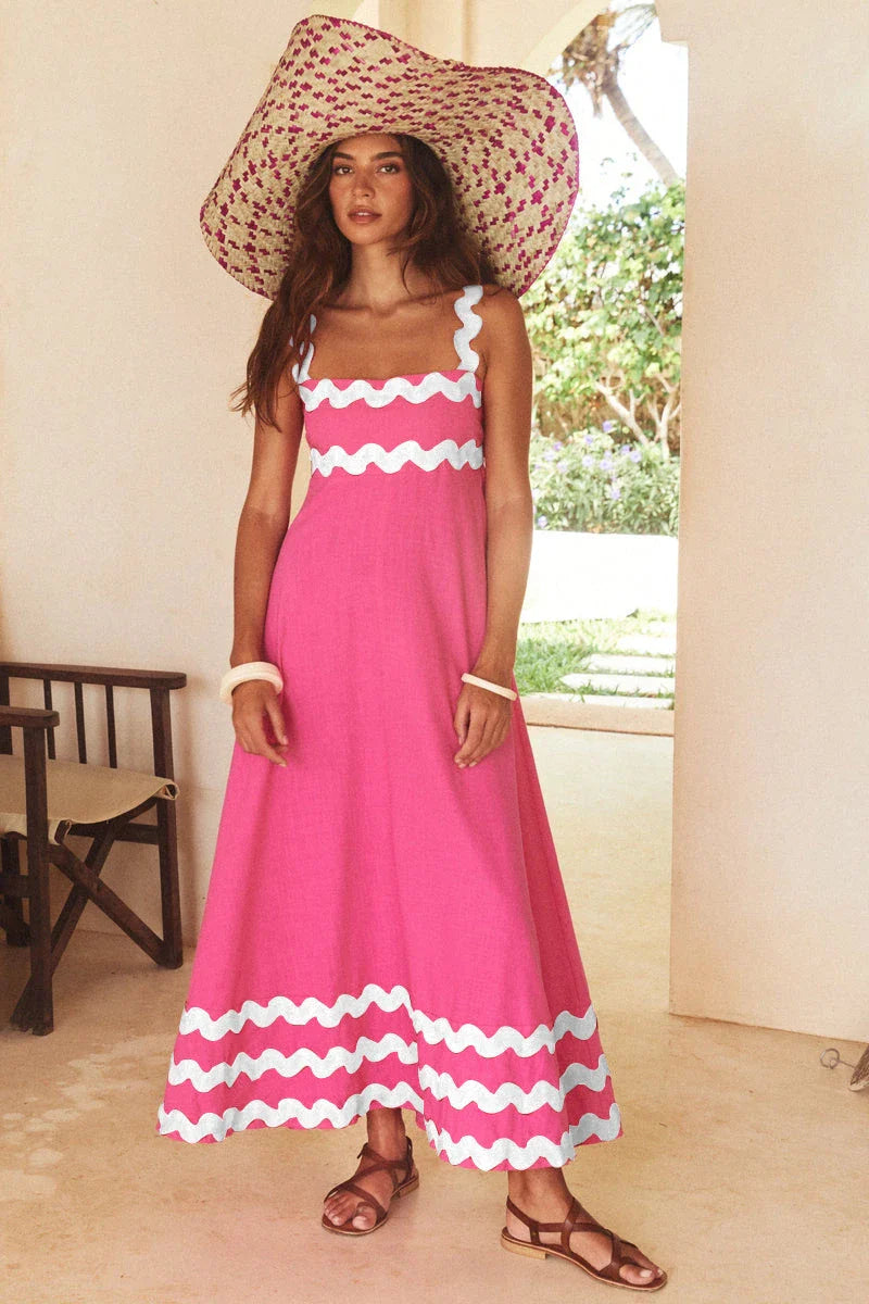 Floral Print Wavy Dress for Women - Stylish A-Line Beach Fashion with Vibrant Floral Pattern