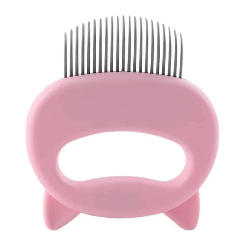 A blue pet grooming brush with a curved design, designed to gently massage and remove loose hair from your pet's coat.