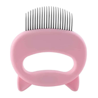 A blue pet grooming brush with a curved design, designed to gently massage and remove loose hair from your pet's coat.