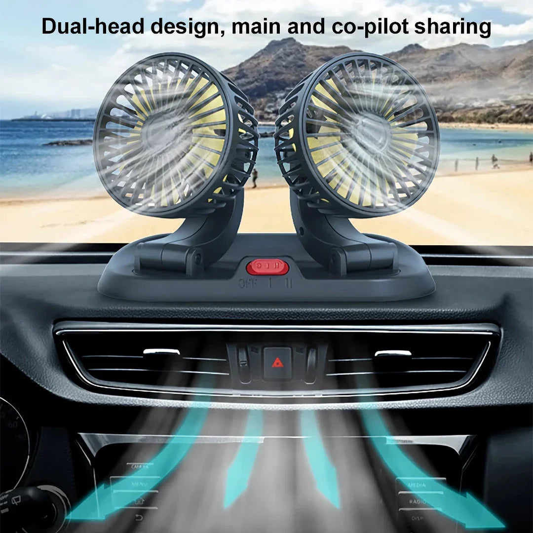Dual Head USB Car Fan with Adjustable Airflow for Optimal Cooling in Vehicles