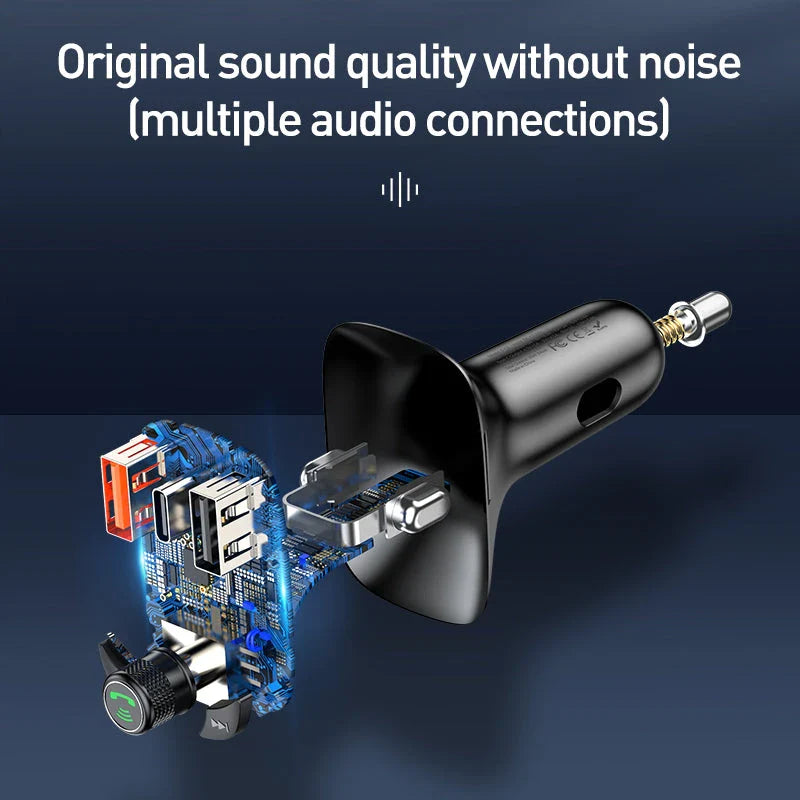 Bluetooth 5.0 FM Transmitter and Fast Charging Car Adapter with Dual USB Ports for Hands-Free Calling and Audio Streaming