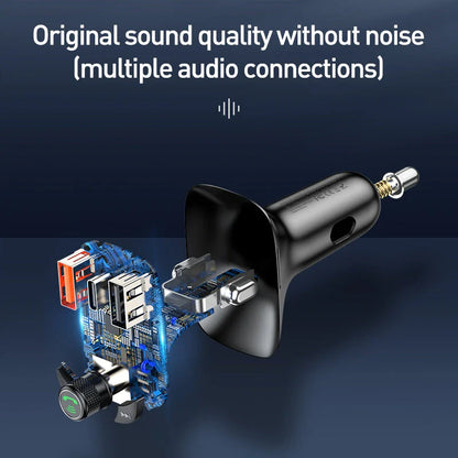 Bluetooth 5.0 FM Transmitter and Fast Charging Car Adapter with Dual USB Ports for Hands-Free Calling and Audio Streaming