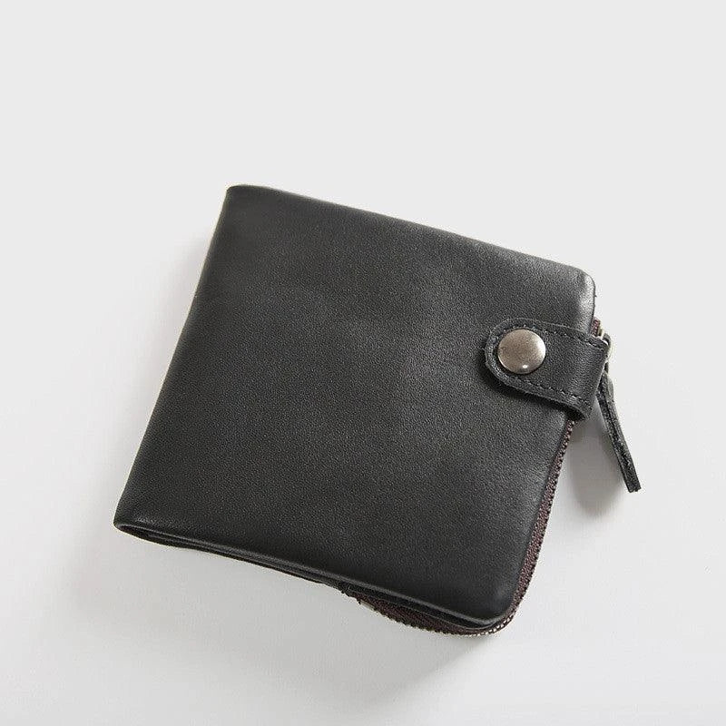 Premium leather wallet for men in a classic horizontal square shape, featuring a simple plain pattern and compact size for everyday use.