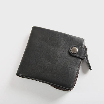 Premium leather wallet for men in a classic horizontal square shape, featuring a simple plain pattern and compact size for everyday use.