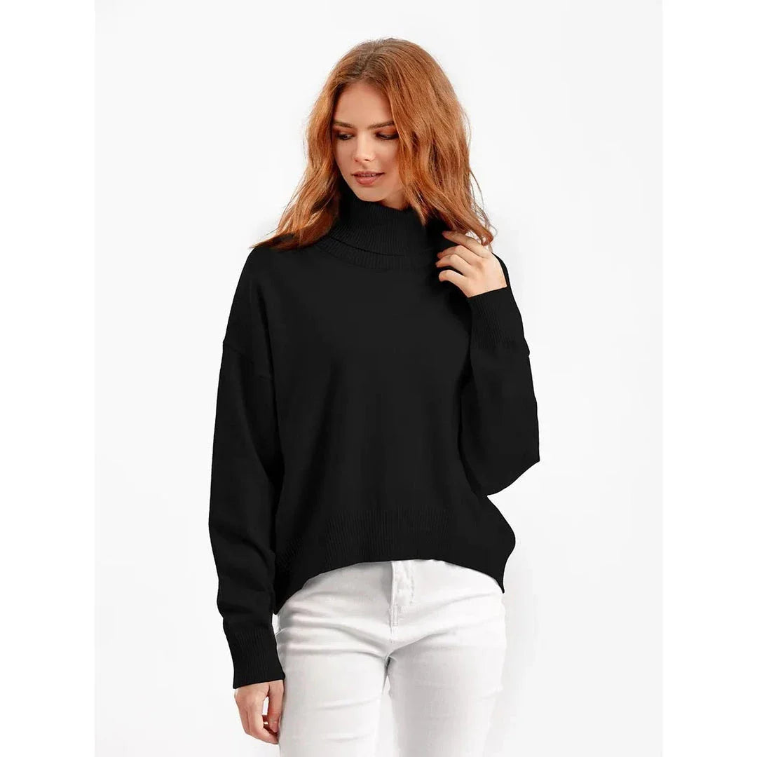 Chic and cozy oversized turtleneck sweater for women in a solid color, perfect for cold weather fashion and style