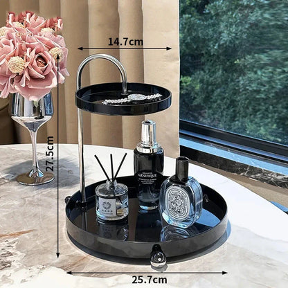 Elegant 2-Tier Makeup Organizer with Clear Design and Double-Tiered Storage