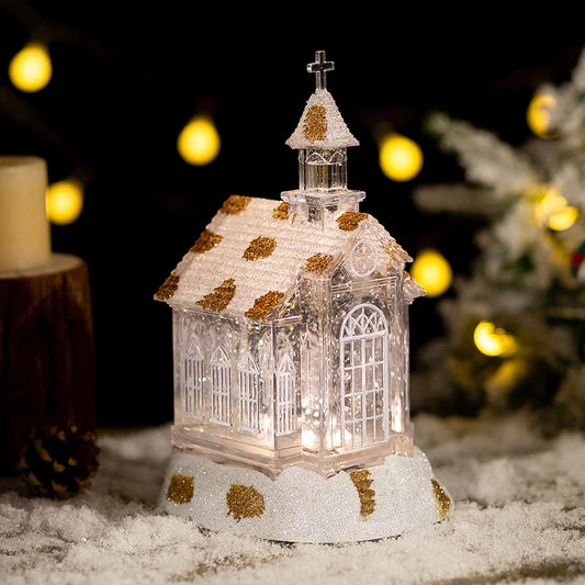 Elegant Crystal Church House Music Box Christmas Tree Ornaments with Soothing Melodies