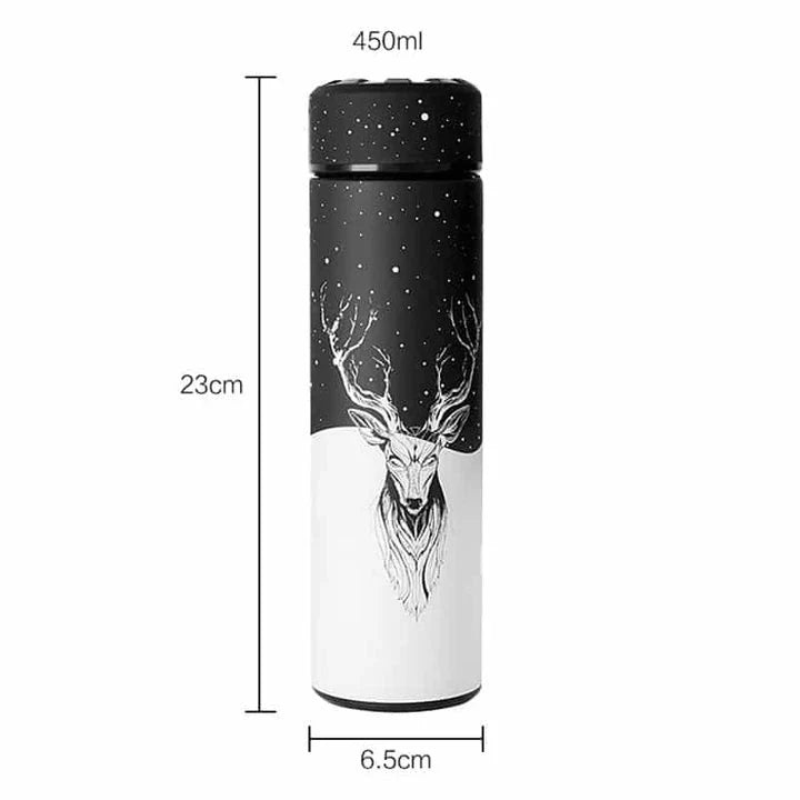 Premium insulated thermos with a sleek deer print design, keeping beverages hot or cold for up to 12 hours