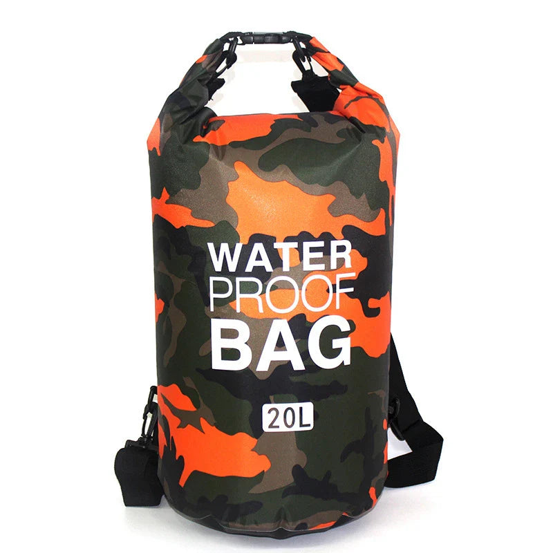 Rugged waterproof backpack made of durable ripstop polyester, perfect for outdoor adventures like hiking, camping, and beach trips.