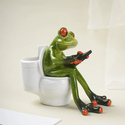 Resin frog figurines in a bathtub, adding a playful touch to bathroom decor