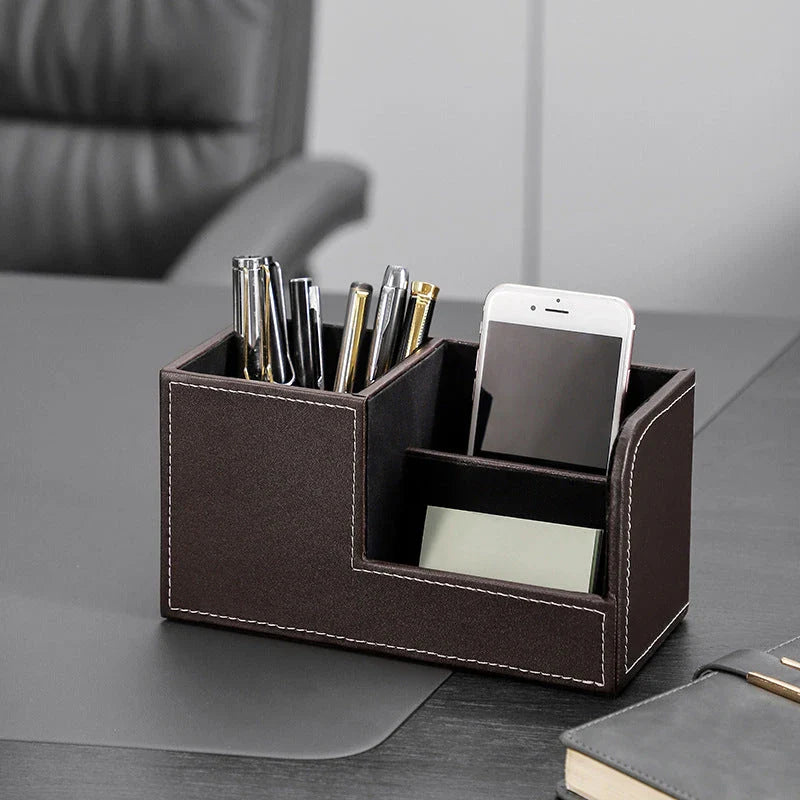Hhomeenjoy Elegant Leather Desk Organizer - Premium Pen Holder with Stylish Storage